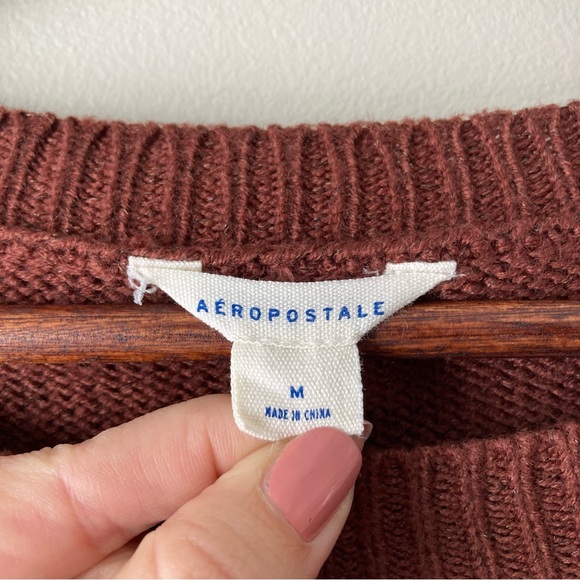 Aeropostale Women's Rust Brown Crew Neck Fisherman Sweater Medium - Picture 8 of 8